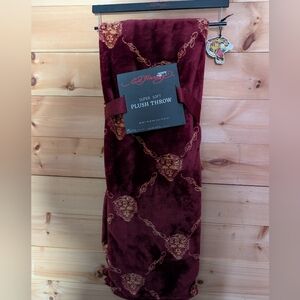 Ed Hardy Red and Gold Plush Throw